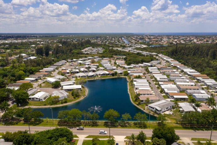 button village community pond aerial